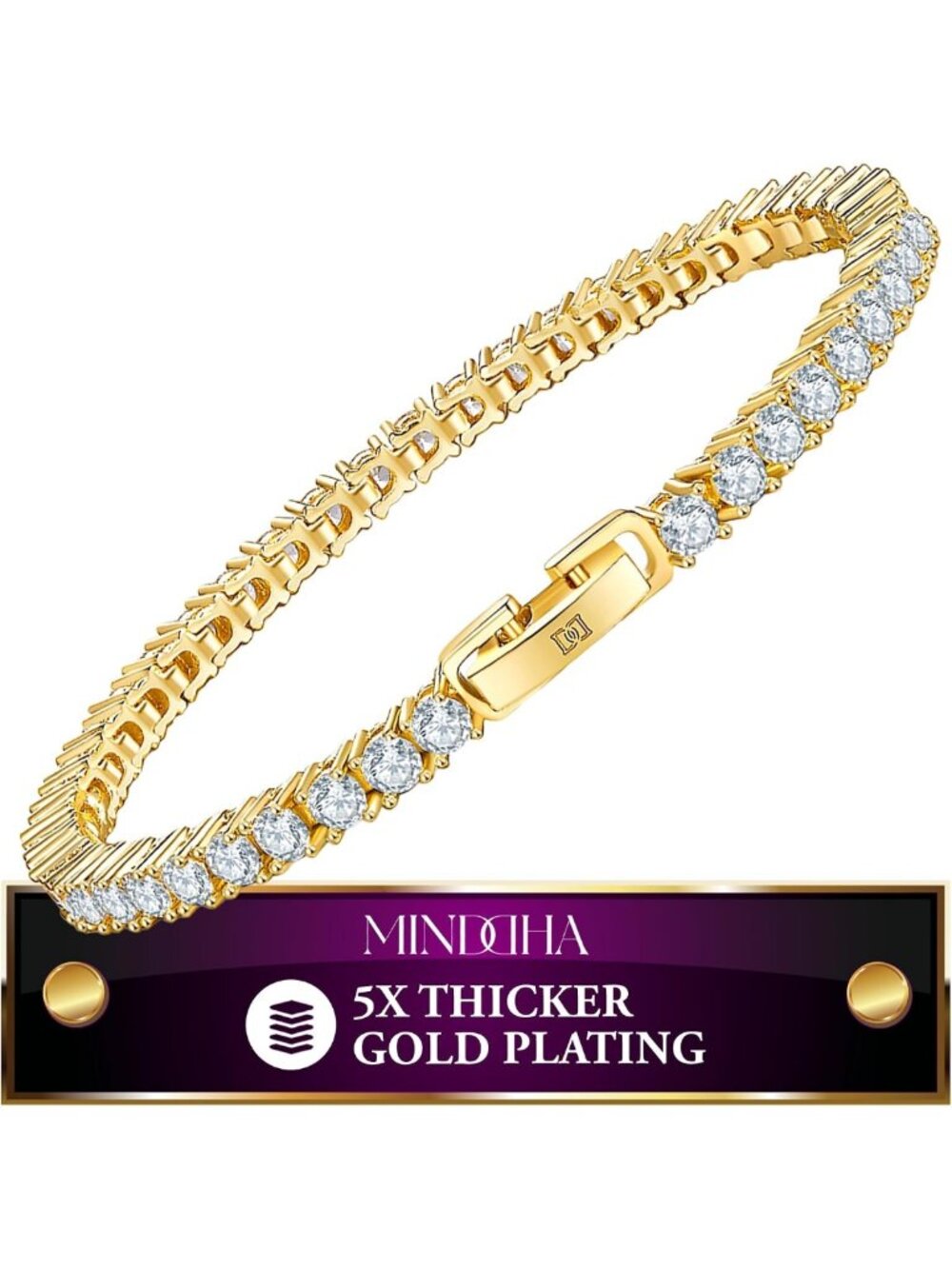 Waterproof Gold Plated Tennis Bracelet, Adjustable 5.5-8", 2mm/3mm Sparkling